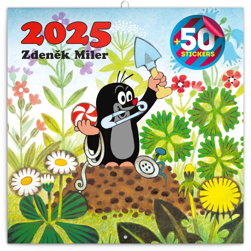 Kalendář 2025 poznámkový: Krteček, s 50 samolepkami, 30 × 30 cm