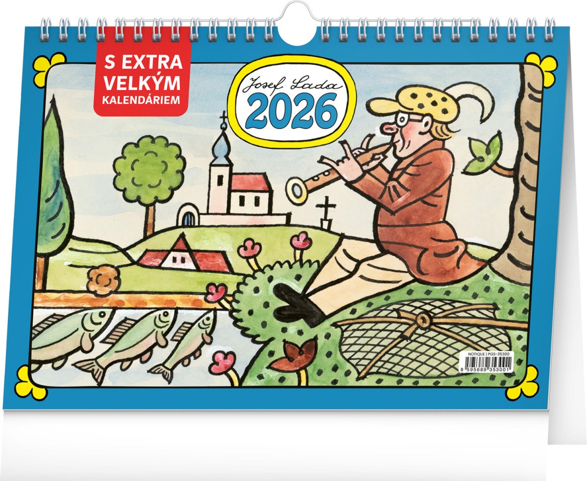 Kalendář 2026 stolní: Josef Lada s extra velkým kalendáriem, 30 x 21 cm