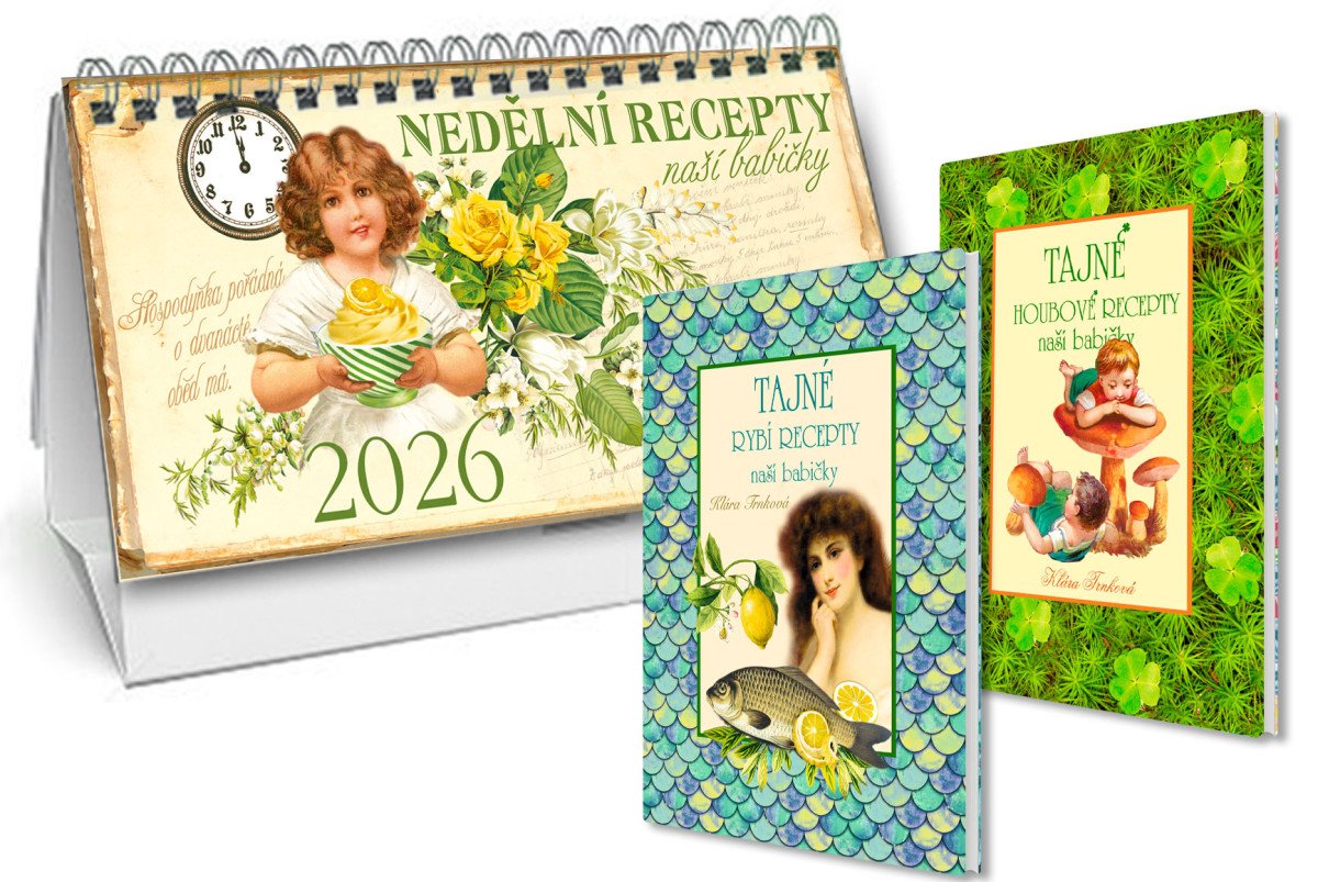 Kalendář 2026 Nedělní menu + Tajné rybí recepty + Tajné houbové recepty – Trnková Klára