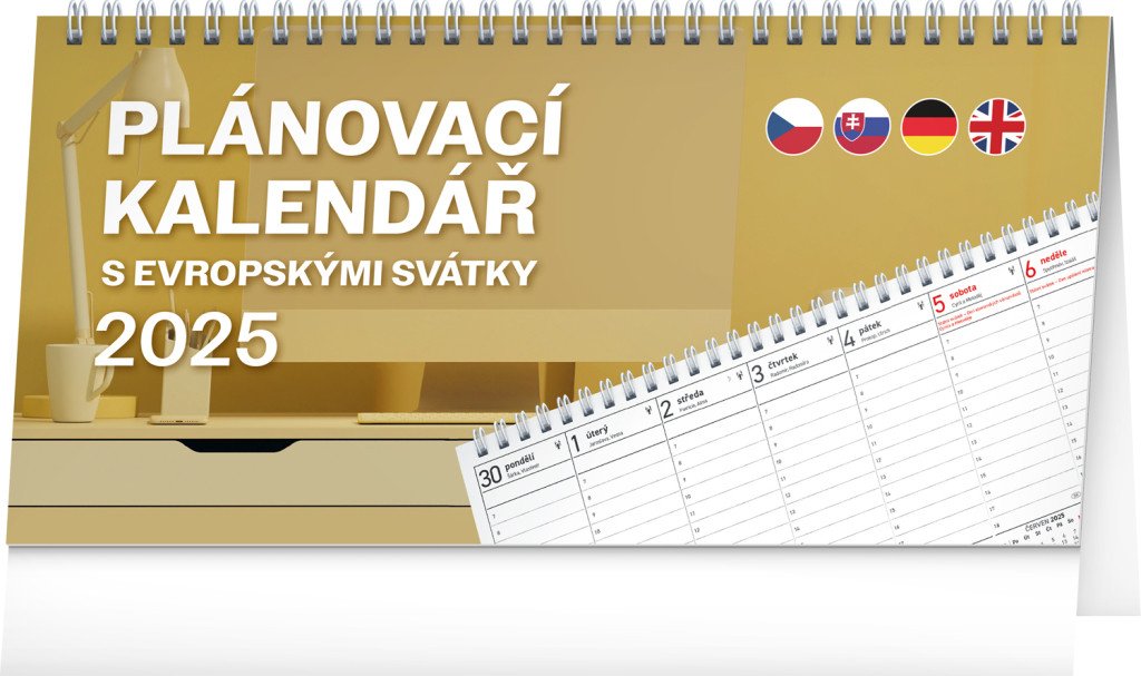 Kalendář 2025 stolní: Plánovací s evropskými svátky, 25 × 12,5 cm