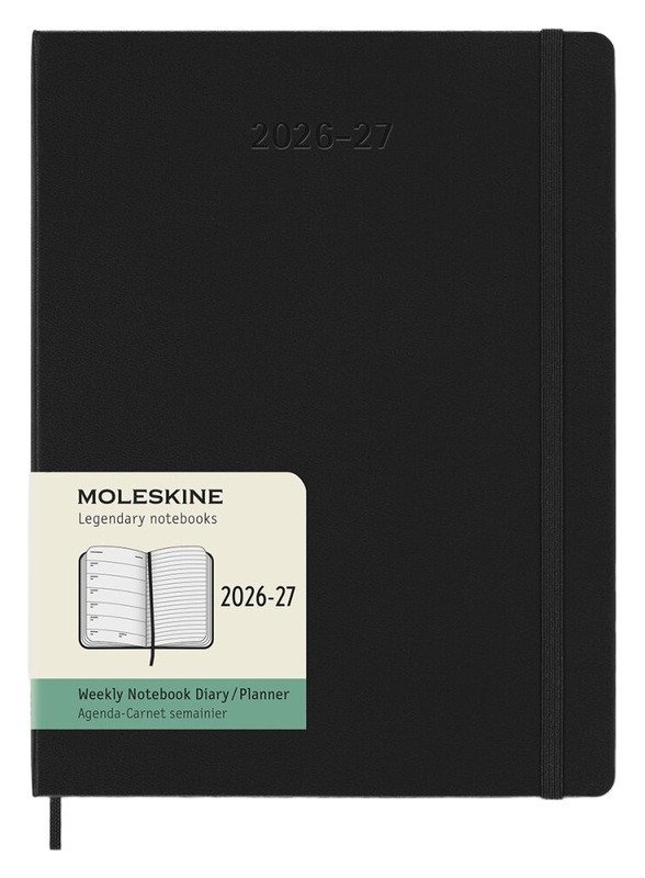18měsíční diář Moleskine 2026-27 - tvrdé desky, XL, týdenní, černý