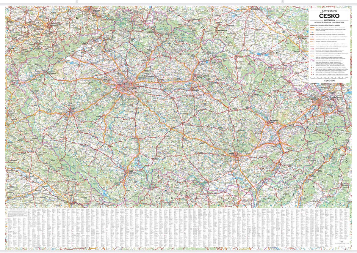 Česko - automapa nástěnná 1:360 000 s plastovými lištami (1360x970mm)