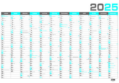 Roční kalendář 2025 B1 modrý - nástěnný kalendář